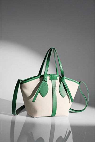 Rimense Women's Green Linen Lined Zippered Hand and Shoulder Bag