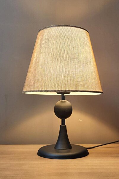 Taşcan Aydınlatma Maya Siyah Ayaklı Abajur Masa Lambası Açık Kahve Şapka Salo...