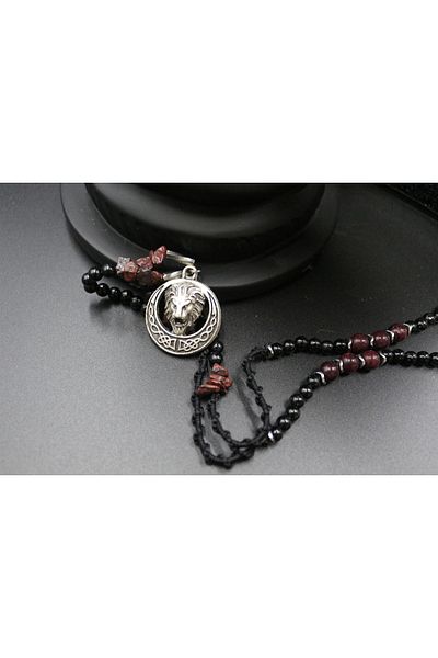 magıcgrange Special Design Hand Knitted Lion King Necklace – Jasper & Hematite Natural Stone