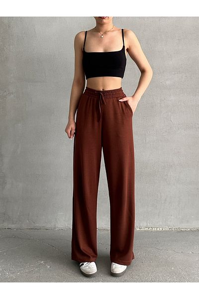 BEJNA Braune Modal-Jogginghose mit weitem Bein für Damen