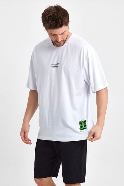 THE RULE Ανδρικό σημείωμα στον εαυτό μου με στάμπα Oversize 100% βαμβακερό φαρδύ φαρδύ λαιμόκοψη φαρδύ λευκό μπλουζάκι
