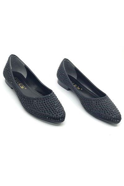 KOCAMANLAR Feles Stone Detailed Women's Ballerina Shoes Black