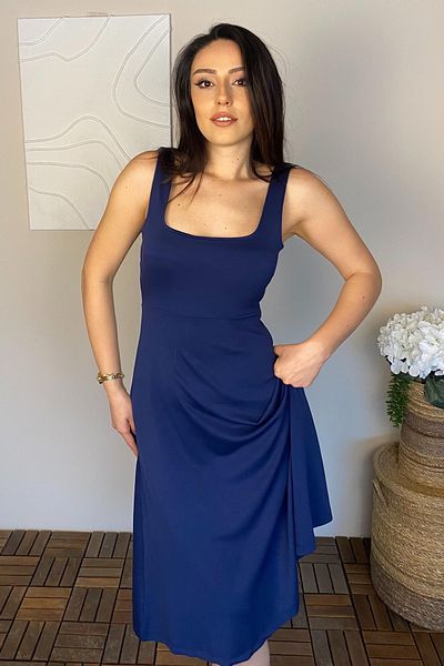 Ded COLLECTION Rochie de damă cu bretele groase, cu decolteu pătrat, în linie A, din țesătură modal, lungime midi