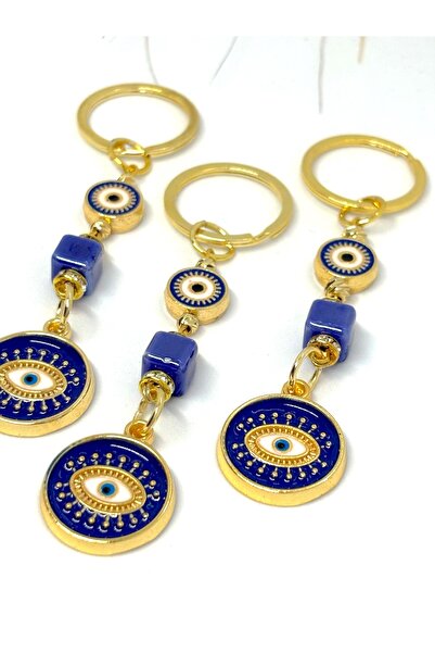 Azrua Breloc metalic cu ochi de piatră albastru închis, breloc metalic cu măr...