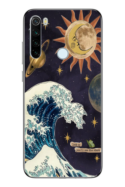 moonset Xiaomi Redmi Note 8 Uyumlu Dalga ve Güneş Tasarımlı Baskılı Şeffaf Te...