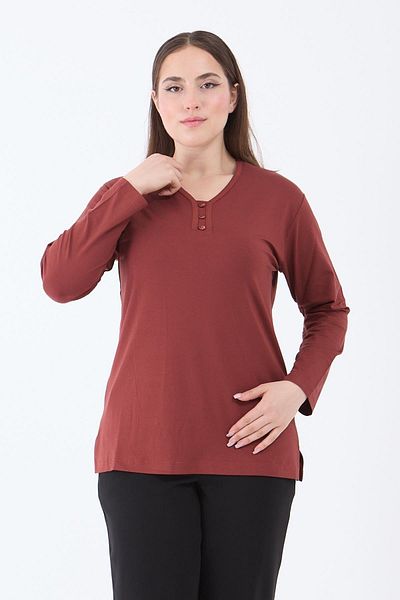 Ravencia Women's Middle Age and Above V-Neck Lycra Tile Mother Combed Cotton Blouse