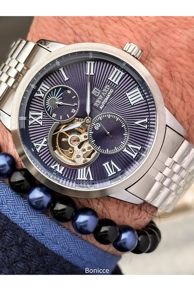 Reward Silver Navy Steel Cord,Steel Case,Automatic (Without Battery),5 Atm,Vip Men Wristwatch with Bracelet Gift