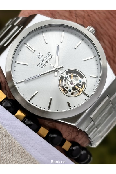 Reward Silver Navy Steel Cord,Steel Case,Automatic (Without Battery),5 Atm,Vip Men Wristwatch with Bracelet Gift