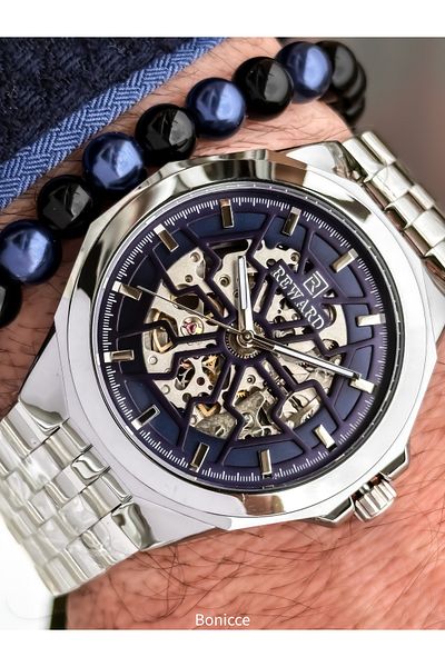 Reward Silver Steel Cord, Auto (Without Battery), 5 Atm, Vip Men Wrist Watch Bracelet with Gift