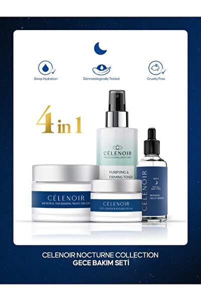 Celenoir Nocturne Gece Bakım Seti – 4’lü Onarıcı & Yenileyici Lüks Cilt Bakım...