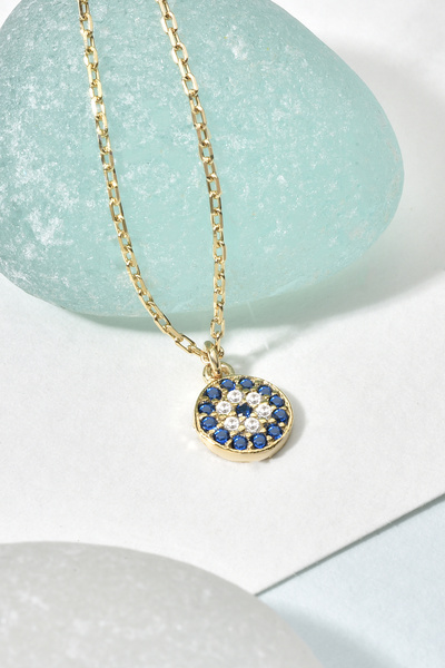 Nox Jewelry 14 Ayar Altın Kaplama Minimal NazarlıK Gümüş Kolye - CNS00624