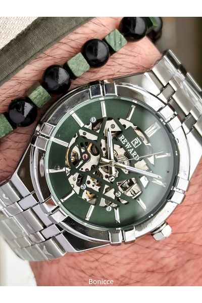 Reward Silver Steel Cord, Auto (Without Battery), 5 Atm, Vip Men Wrist Watch Bracelet with Gift