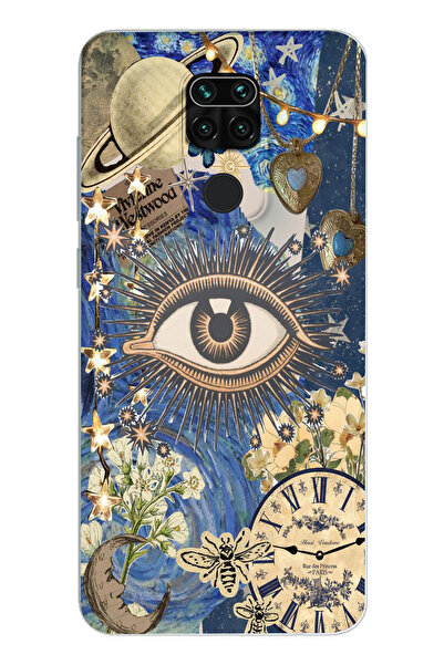 moonset Xiaomi Redmi Note 9 Uyumlu Göz Tasarımlı Baskılı Şeffaf Telefon Kılıfı