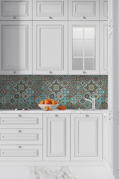 Pluswall Kitchen Countertop Foil, Tile Covering Foil, Mandala Style Tile Pattern |   60X120Cm