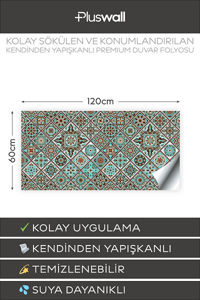 Pluswall Kitchen Countertop Foil, Tile Covering Foil, Mandala Style Tile Pattern |   60X120Cm