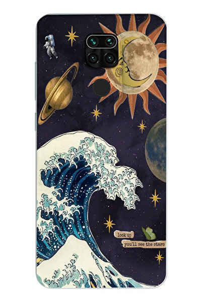 moonset Xiaomi Redmi Note 9 Uyumlu Dalga ve Güneş Tasarımlı Baskılı Şeffaf Te...
