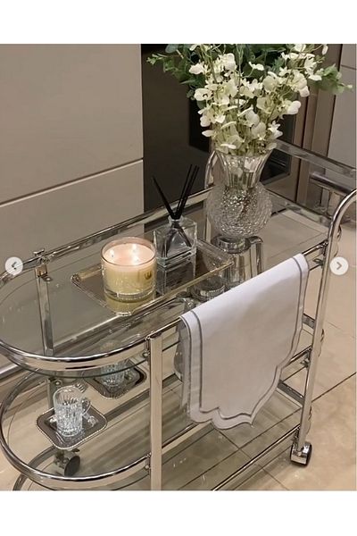 private house Taiwanese silver steel glass tea trolley