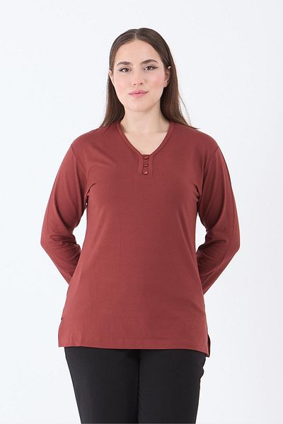 Ravencia Women's Middle Age and Above V-Neck Lycra Tile Mother Combed Cotton Blouse
