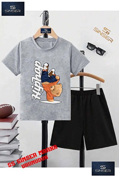 SS SİNSER Tricou cu gât rotund cu imprimeu special pentru copii „BEARISH SIDE...