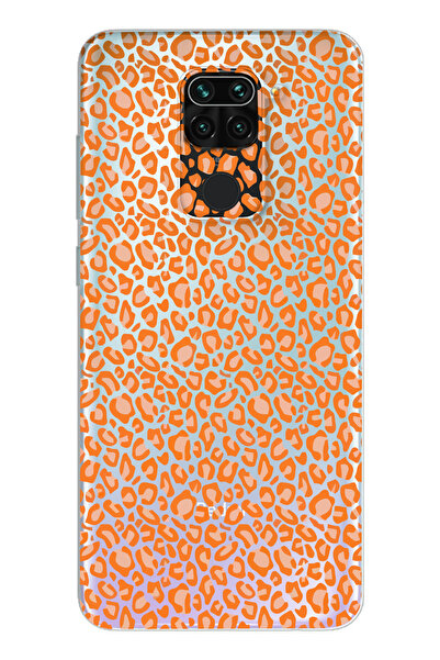 moonset Xiaomi Redmi Note 9 Uyumlu Turuncu Leopar Tasarımlı Baskılı Şeffaf Te...