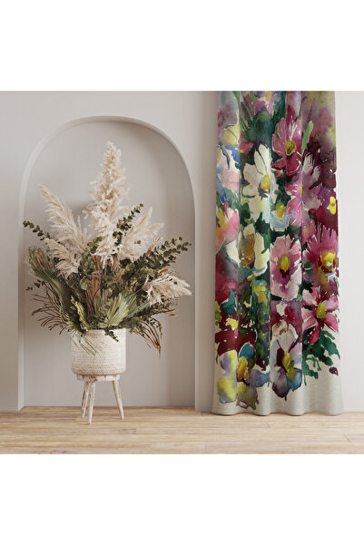 LadiesHome Renkli Floral Motifli Perde – Romantik ve Estetik Atmosfer 140x260...
