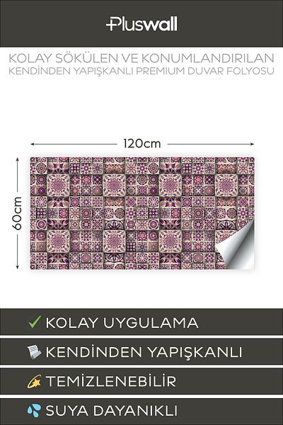Pluswall Kitchen Countertop Foil, Tile Covering Foil, Mandala Style 3D Tile Pattern |   60X120Cm