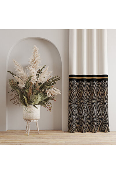 LadiesHome Διακοσμητική κουρτίνα φόντου με χρυσό και ασπρόμαυρο σχέδιο – Πρωτότυπο & κομψό σχέδιο 140x260 εκ. Μονό πτερύγιο