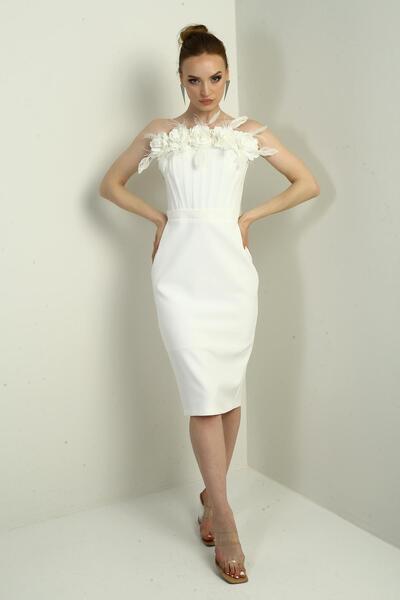 By Saygı Women's 3D Floral Detailed Underwire Corset Midi Dress