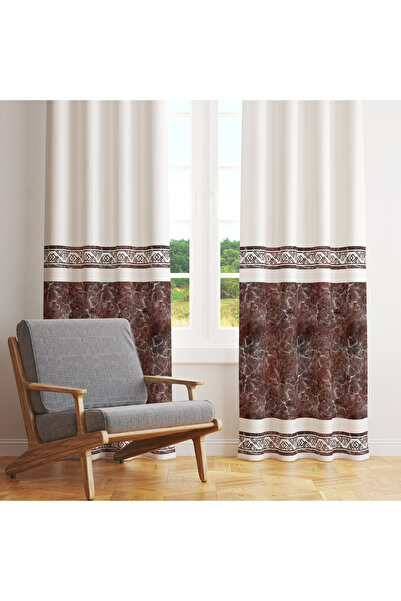 LadiesHome Geometric Patterned Background Curtain with Bottom Border – Modern...