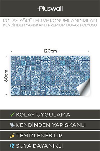 Pluswall Kitchen Countertop Foil, Tile Covering Foil, Mandala Style Ceramic Patterned |   60X120Cm