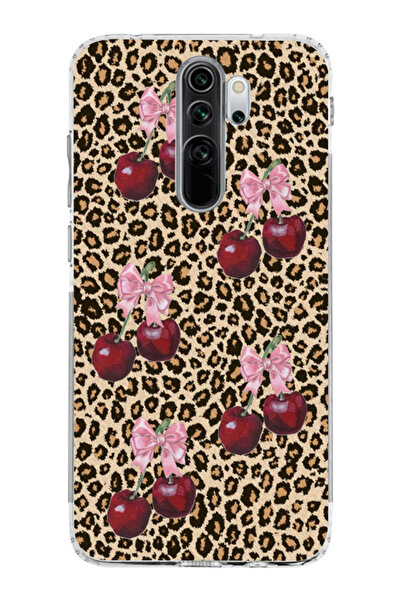 moonset Xiaomi Redmi Note 8 Pro Uyumlu Leopar ve Fiyonk Tasarımlı Baskılı Şeffaf Telefon Kılıfı