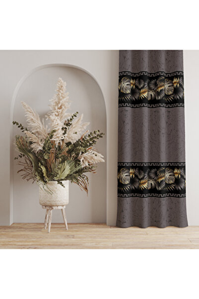LadiesHome Штора з абстрактним мотивом листя на сірому тлі – сучасний та естетичний штрих 140x260 см, одностулкова