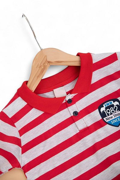 voyyo kids baby Boy's Casual Striped Polo Collar Stylish T-Shirt and Shorts Top and Bottom Set