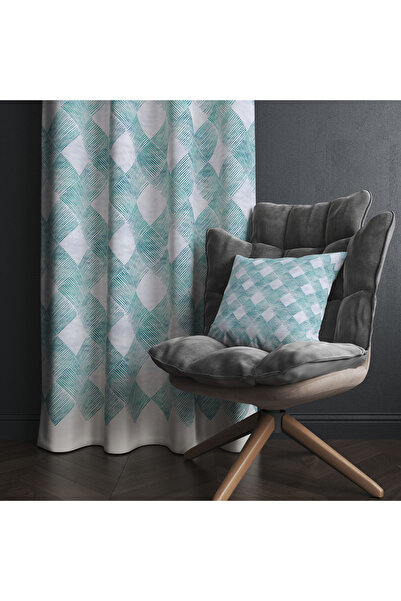 LadiesHome Geometric Patterned Teal Background Curtain – Modern & Stylish Touch 140X260 cm Single Wing