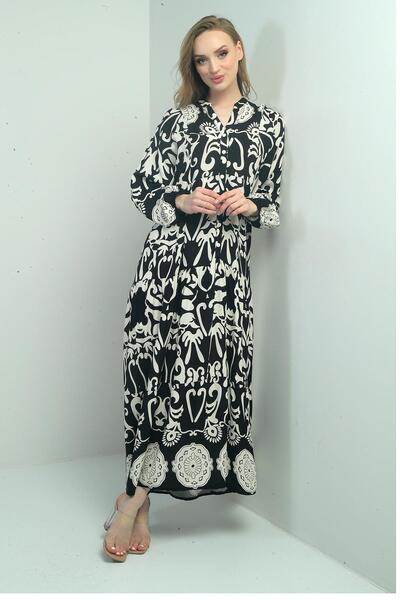 By Saygı Women's Judge Collar Buttoned Front Elbow Elastic Shawl Patterned Lo...