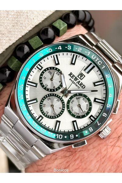 Reward Silver Green Steel Cord, Functions Active, 5 Atm,Vip Men Wrist Watch Bracelet Gift