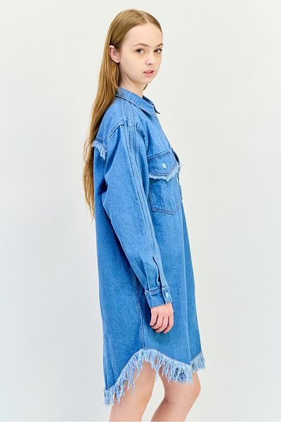 adidas Women Sportswear Fit Washed Denim Outdoor Shirt Dress, Blue