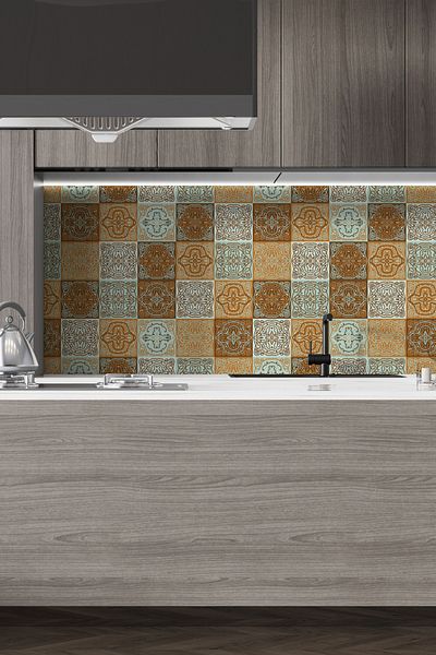 Pluswall Kitchen Countertop Foil, Tile Covering Foil, Vintage Ceramic Patterned |   60X120Cm