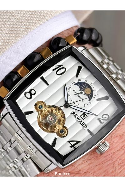 Reward White Silver Steel Cord,Steel Case,Automatic (No Battery),5 Atm,Vip Men's Wristwatch Bracelet Gift
