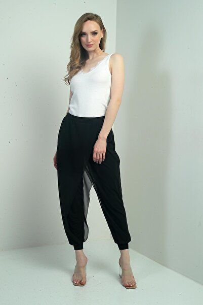 By Saygı Women's Top Chiffon Elastic Waist Shalwar Trousers