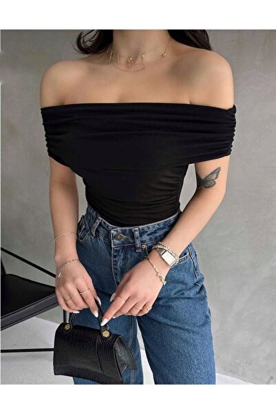 Butik Kadın Madonna Yaka Yanları Büzgülü Bluz