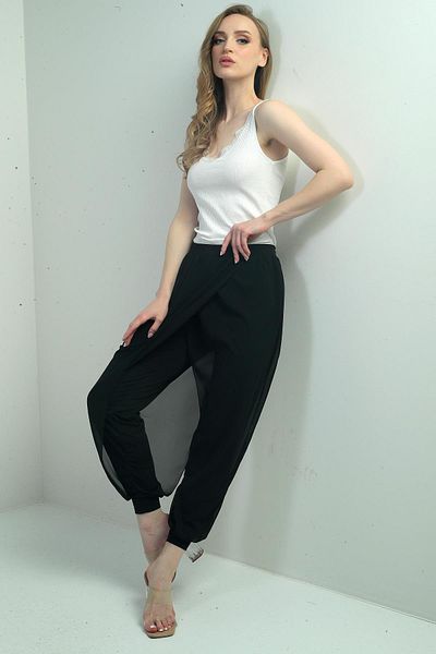 By Saygı Women's Top Chiffon Elastic Waist Shalwar Trousers