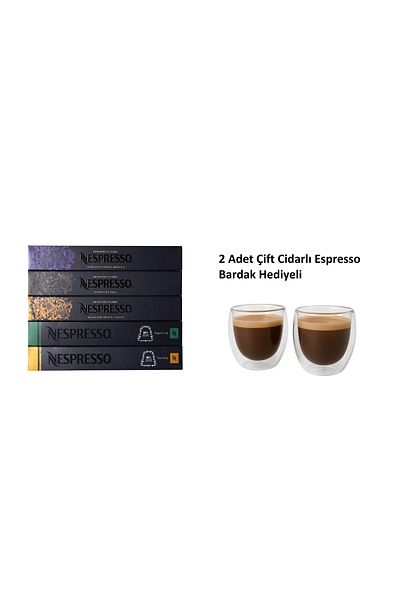 Nespresso Balanced Italian Flavors Series Set of 5 + 2 80ml Espresso Cups as a Gift