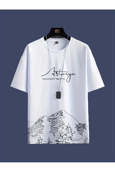 Massgai Unisex Mountain Printed 100% Cotton Top-Bottom T-Shirt Shorts Set