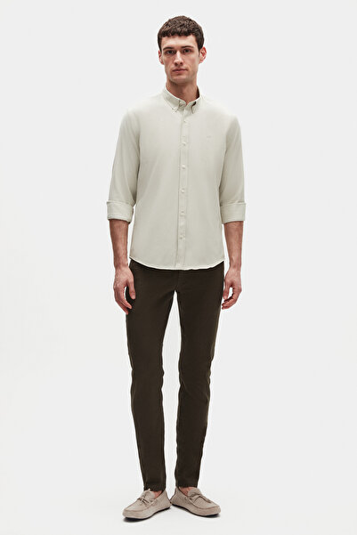 D'S Damat Slim Fit Slim Fit Sage Oxford Button Collar Easy-Iron Cotton Shirt