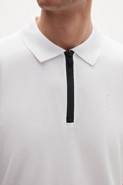 Twn Μπλουζάκι Polo Neck Slim Fit White Pique με υφή με μισό φερμουάρ