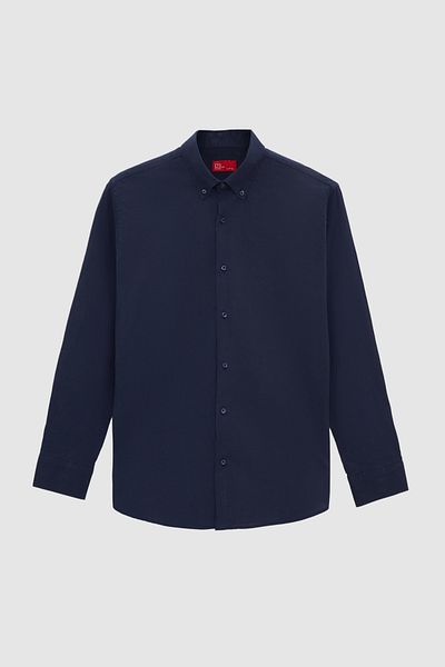 D'S Damat Ds Damat Комфортна тъмносиня яка с копчета, 100% памучна риза със свободна кройка