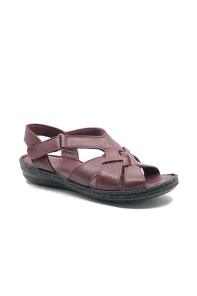 KOCAMANLAR Ayakdaş 100% Genuine Leather Full Orthopedic Fus Padded Sole Women's Sandals Claret Red