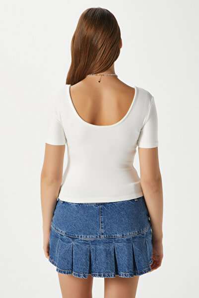 Ritnice Women's Favor Lux Touch Soft Texture U-Neck Ecru Blouse