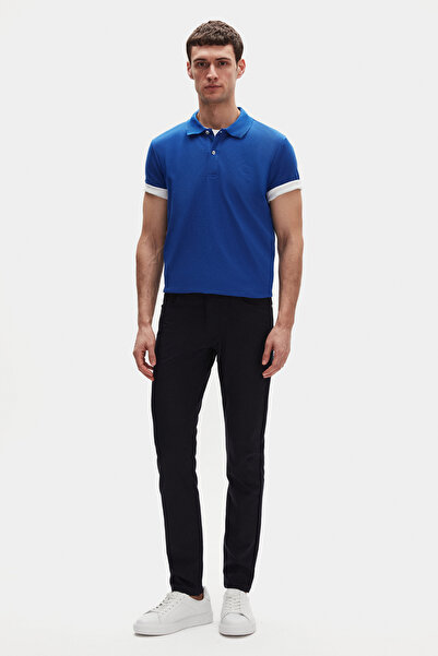 D'S Damat Saks Blue Polo Collar Embroidered - 100% bavlna s texturou Regular Fit tričko